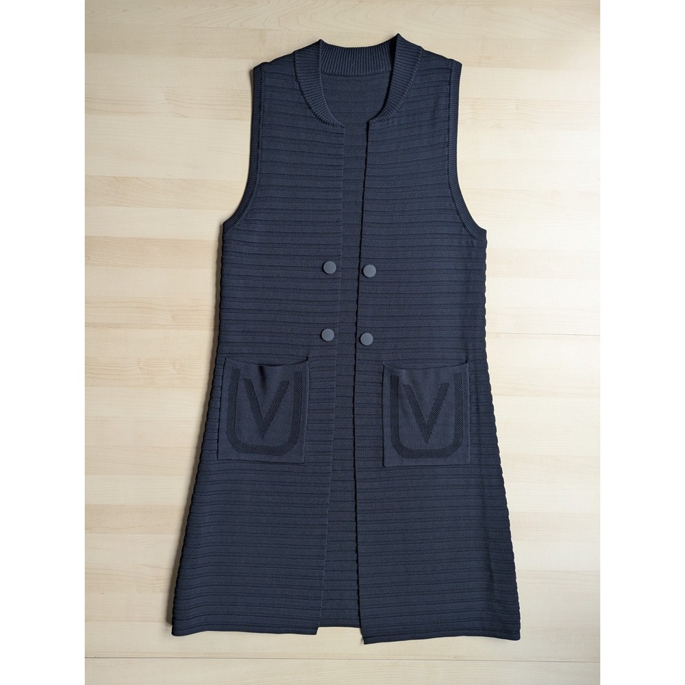 Acciaio Made In Italy Wool Cashmere Long Jacket Vest Navy Nautical Wear to Work - Picture 2 of 11